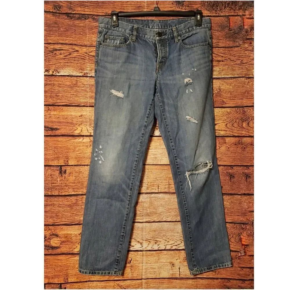 LOFT Boyfriend Straight Leg  Distressed Jeans